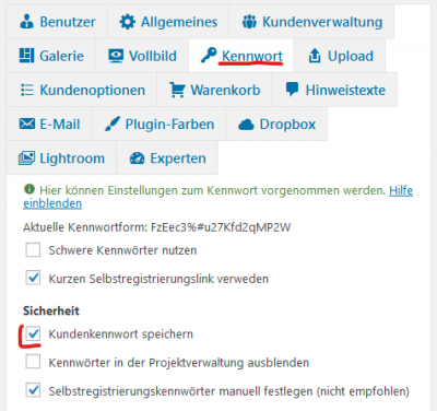  Kennwort speichern Option