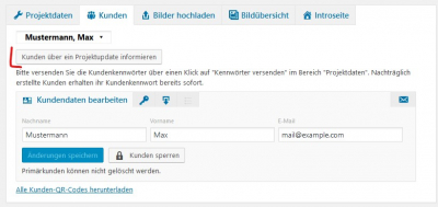 Porjektupdatebutton im Kunden-Tab